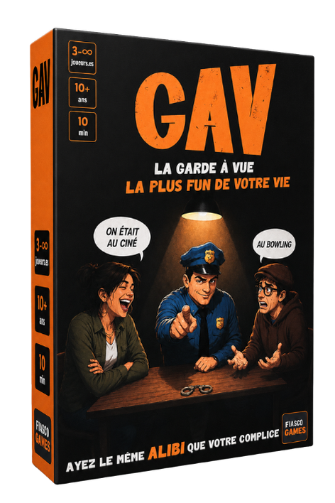 Boite du jeu de société GAV, jeu d'ambiance garde à vue